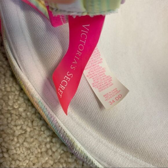 VICTORIA’S Secret neon multicoloured striped bikini top Sz 34DD - Picture 6 of 7